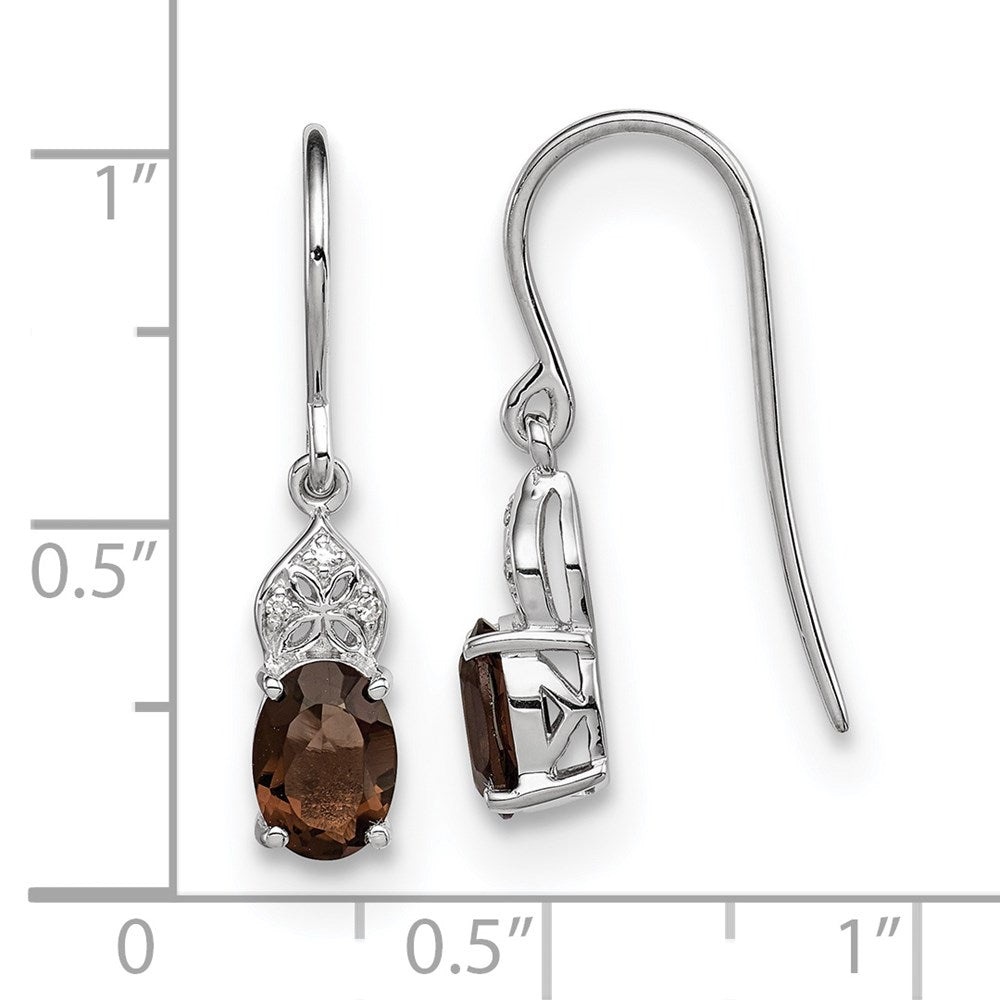 Sterling Silver Rhodium-plated Diamond & Smoky Quartz Oval Earrings