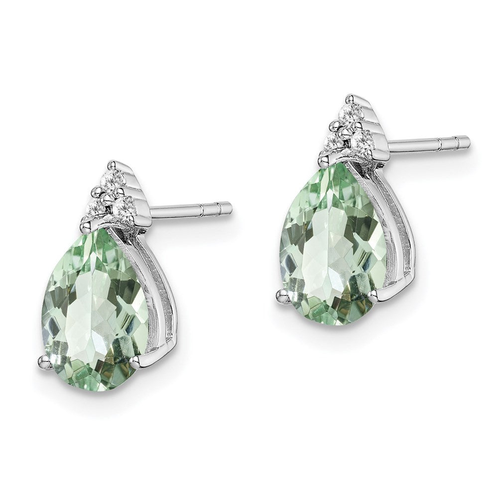 Sterling Silver Rhodium Diamond & Green Quartz Teardrop Post Earrings