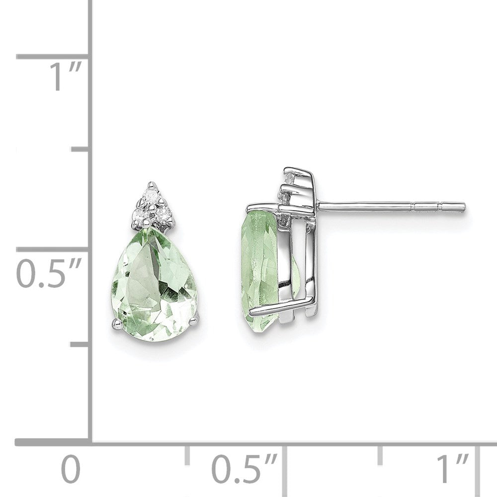 Sterling Silver Rhodium Diamond & Green Quartz Teardrop Post Earrings