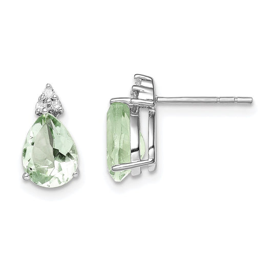 Sterling Silver Rhodium Diamond & Green Quartz Teardrop Post Earrings