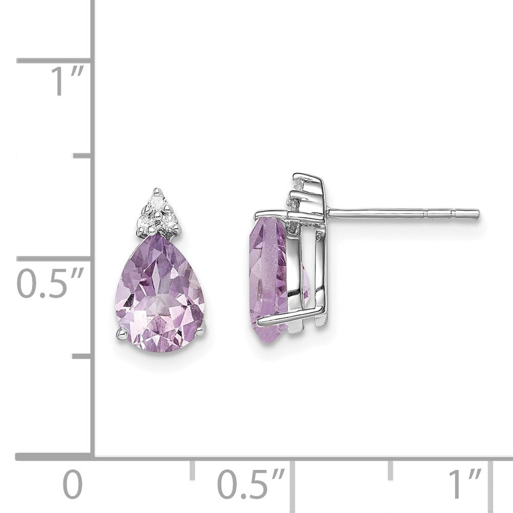 Sterling Silver Rhodium Diamond & Pink Quartz Teardrop Post Earrings