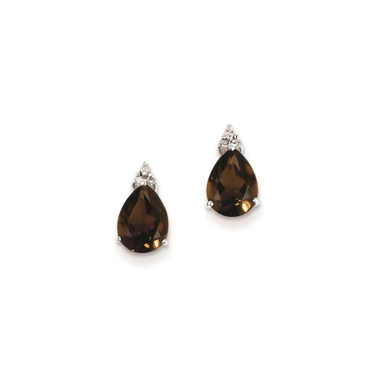 Sterling Silver Diamond & Smoky Quartz Teardrop Post Earrings