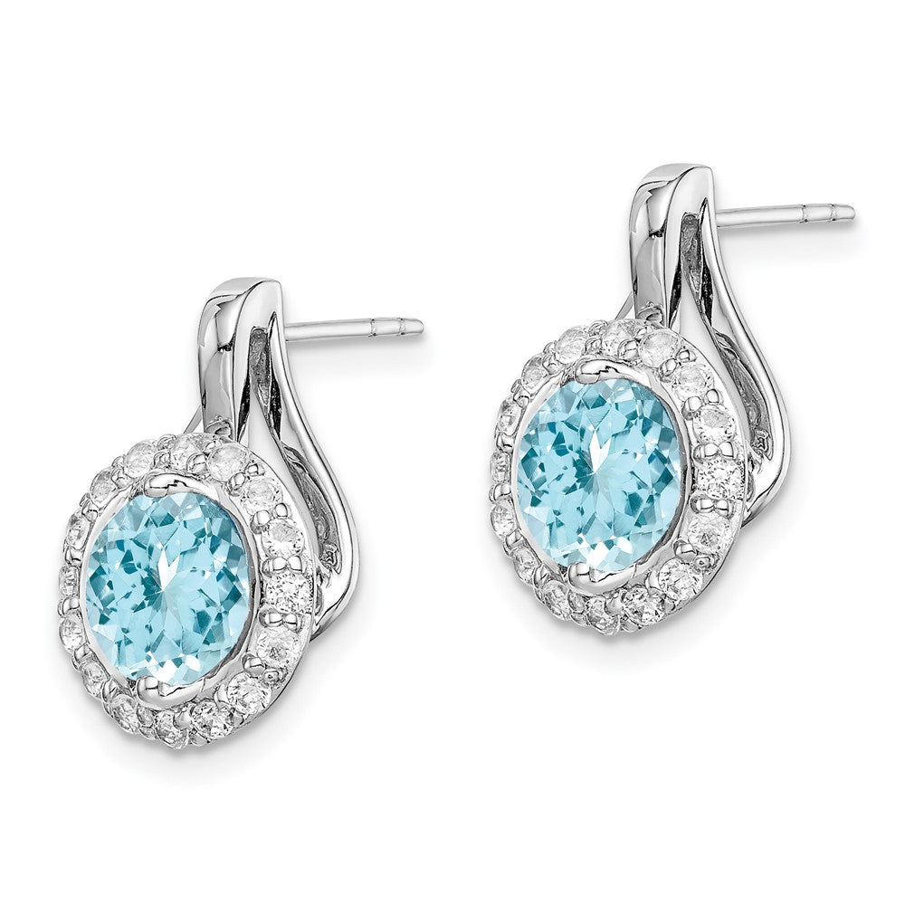 Sterling Silver Rhodium Wht Topaz & Light Swiss Blue Topaz Post Earrings