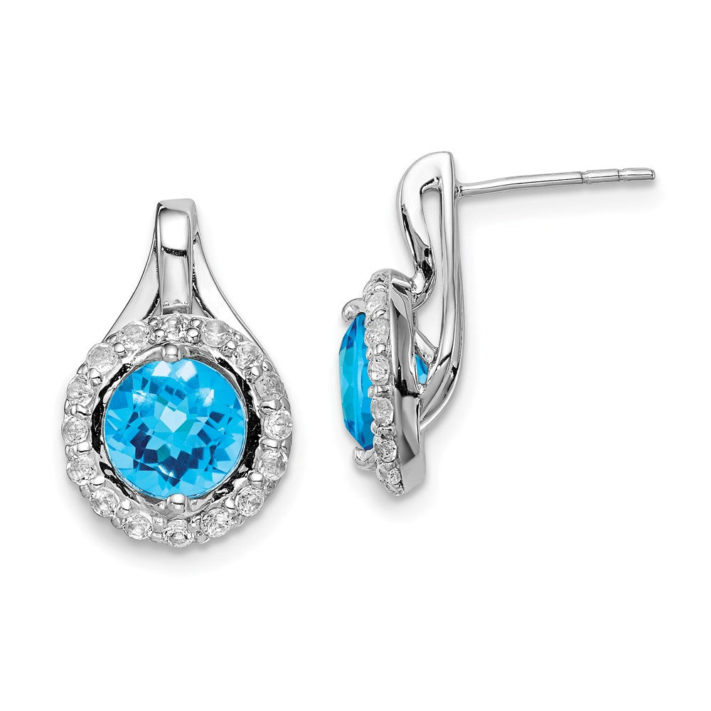 Sterling Silver Rhodium Wht Topaz & Light Swiss Blue Topaz Post Earrings