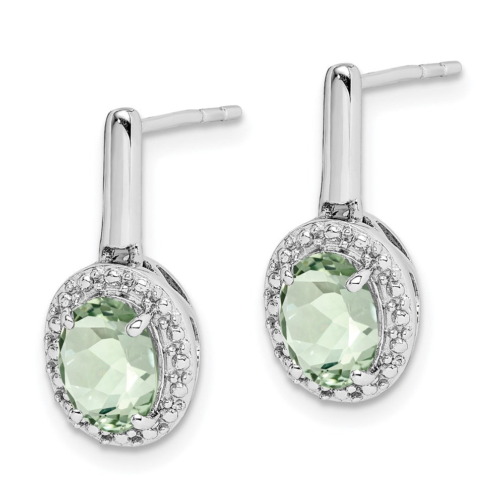 Sterling Silver Rhodium-plated Green Quartz Oval Post Dangle Earrings