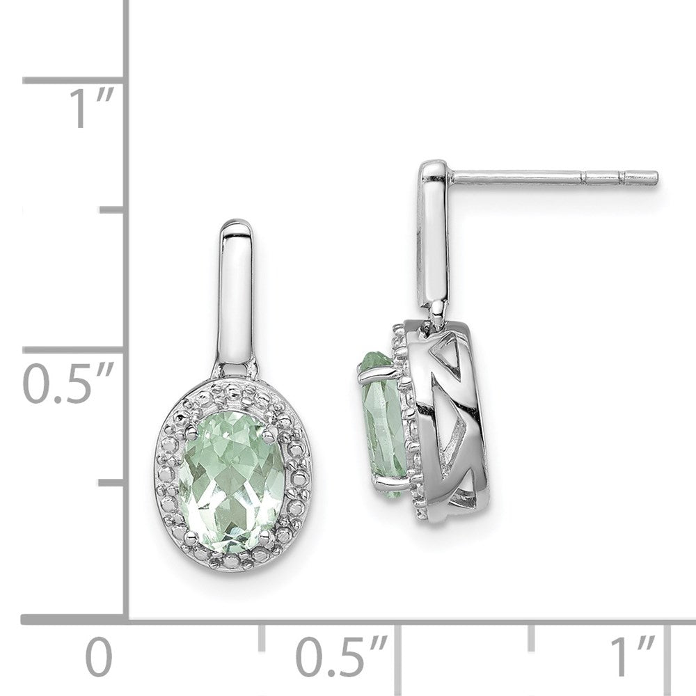 Sterling Silver Rhodium-plated Green Quartz Oval Post Dangle Earrings