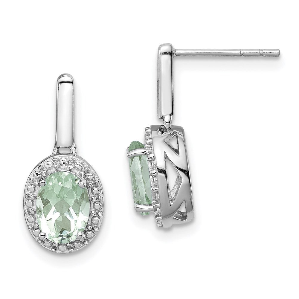 Sterling Silver Rhodium-plated Green Quartz Oval Post Dangle Earrings