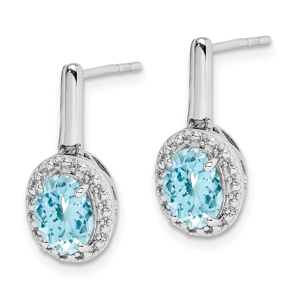 Sterling Silver Rhodium Light Swiss Blue Topaz Oval Post Dangle Earrings