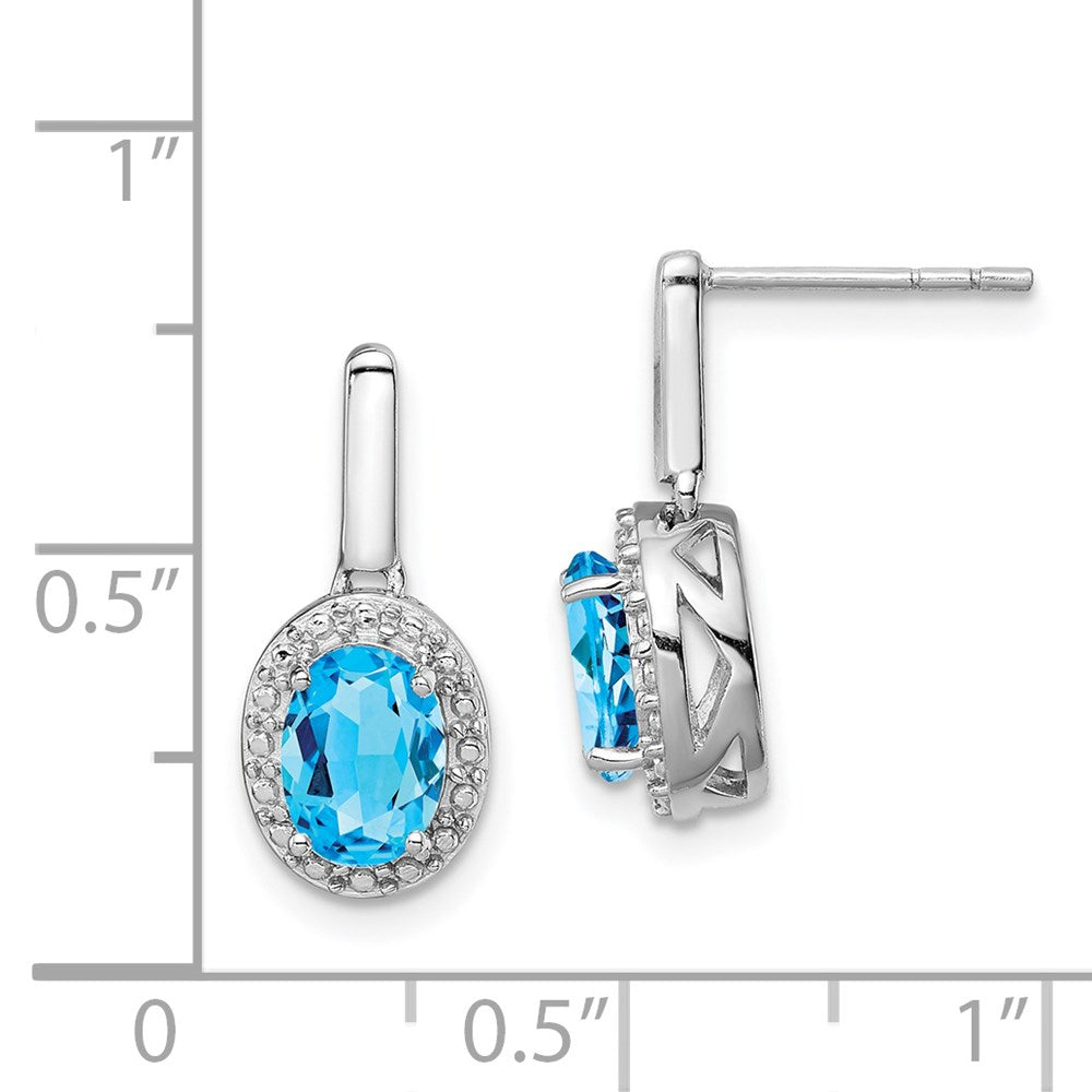 Sterling Silver Rhodium Light Swiss Blue Topaz Oval Post Dangle Earrings