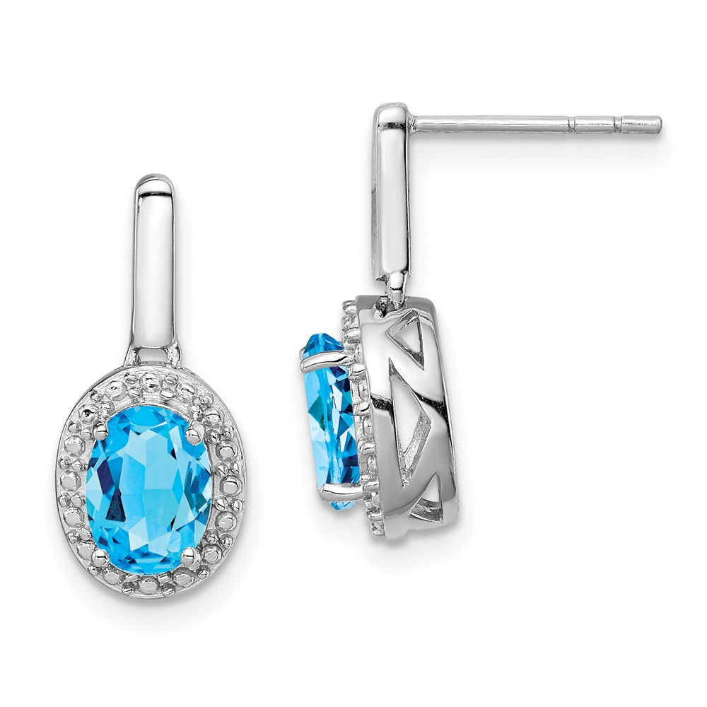 Sterling Silver Rhodium Light Swiss Blue Topaz Oval Post Dangle Earrings