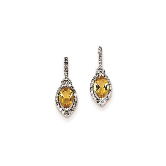 Sterling Silver Diamond and Citrine Earrings