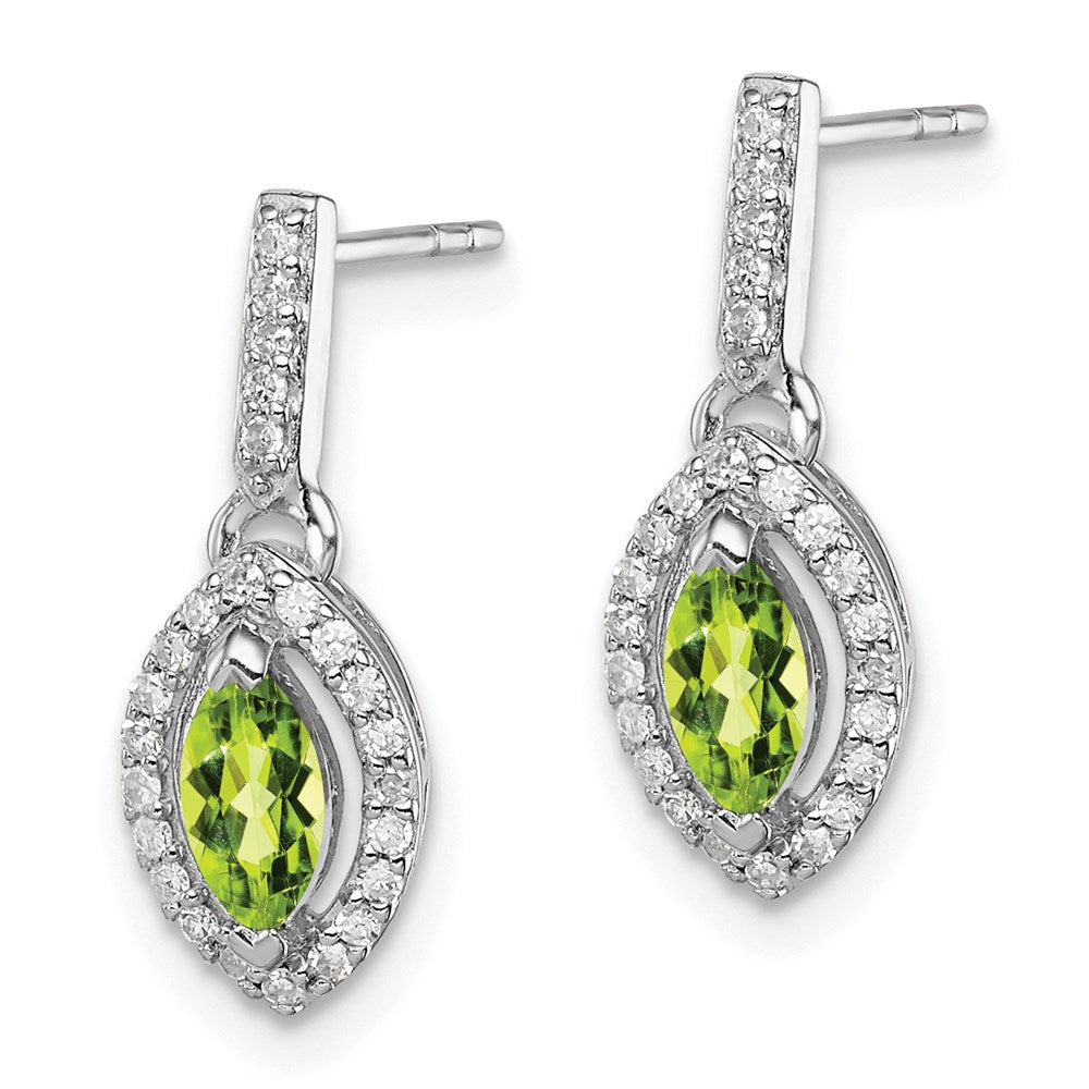 Sterling Silver Rhodium-plated Diamond & Peridot Post Dangle Earrings