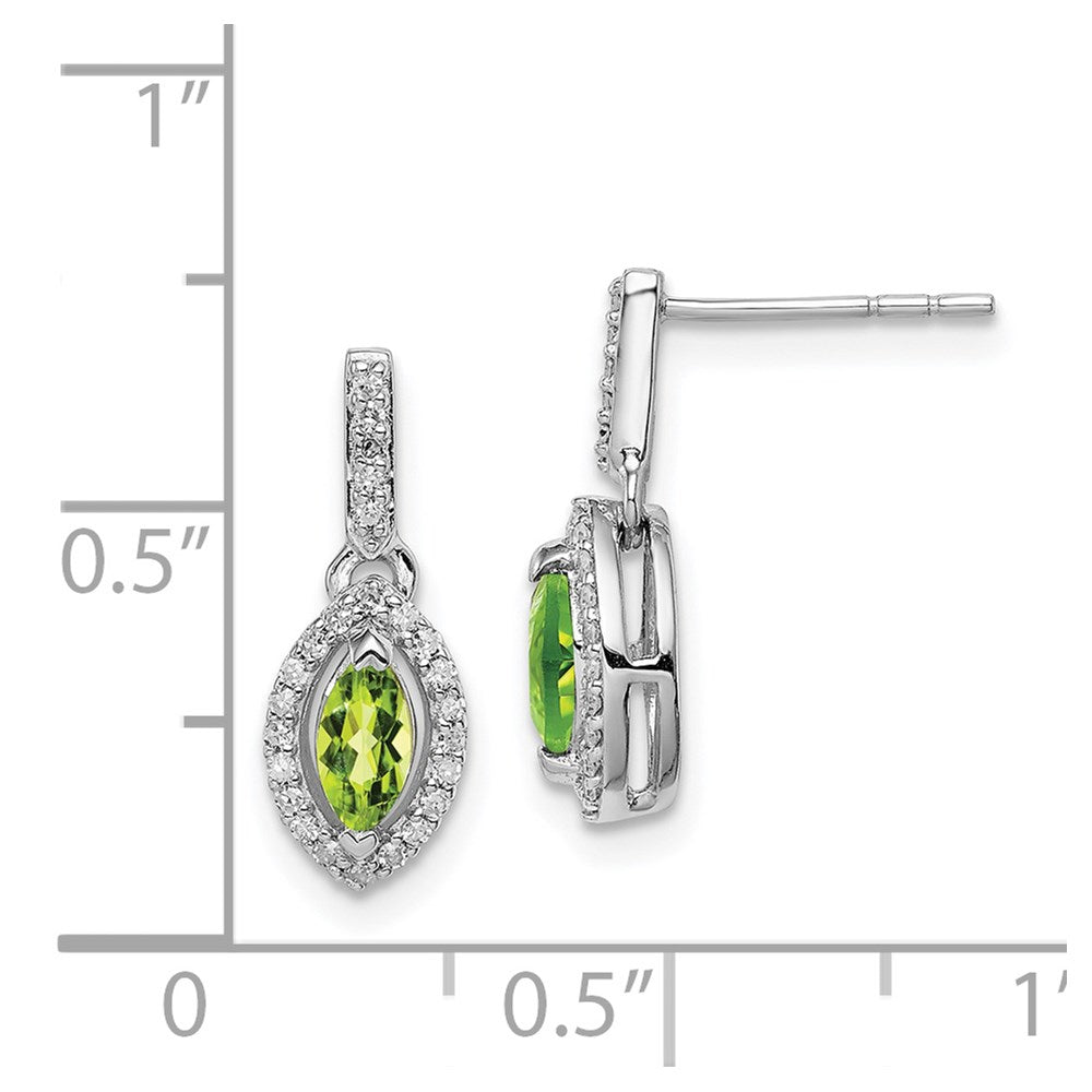 Sterling Silver Rhodium-plated Diamond & Peridot Post Dangle Earrings