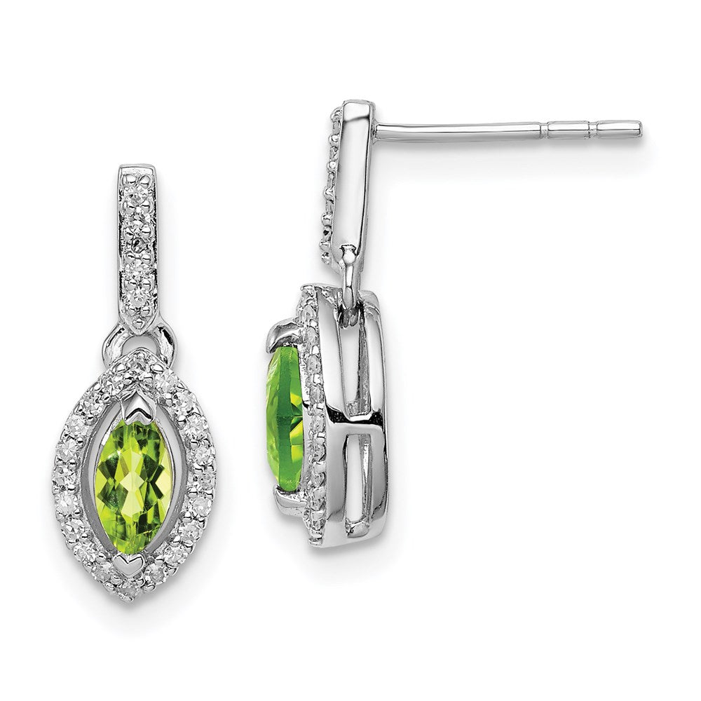 Sterling Silver Rhodium-plated Diamond & Peridot Post Dangle Earrings