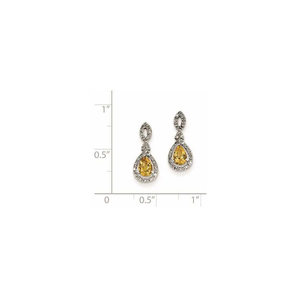 Sterling Silver Diamond & Citrine Teardrop Post Earrings