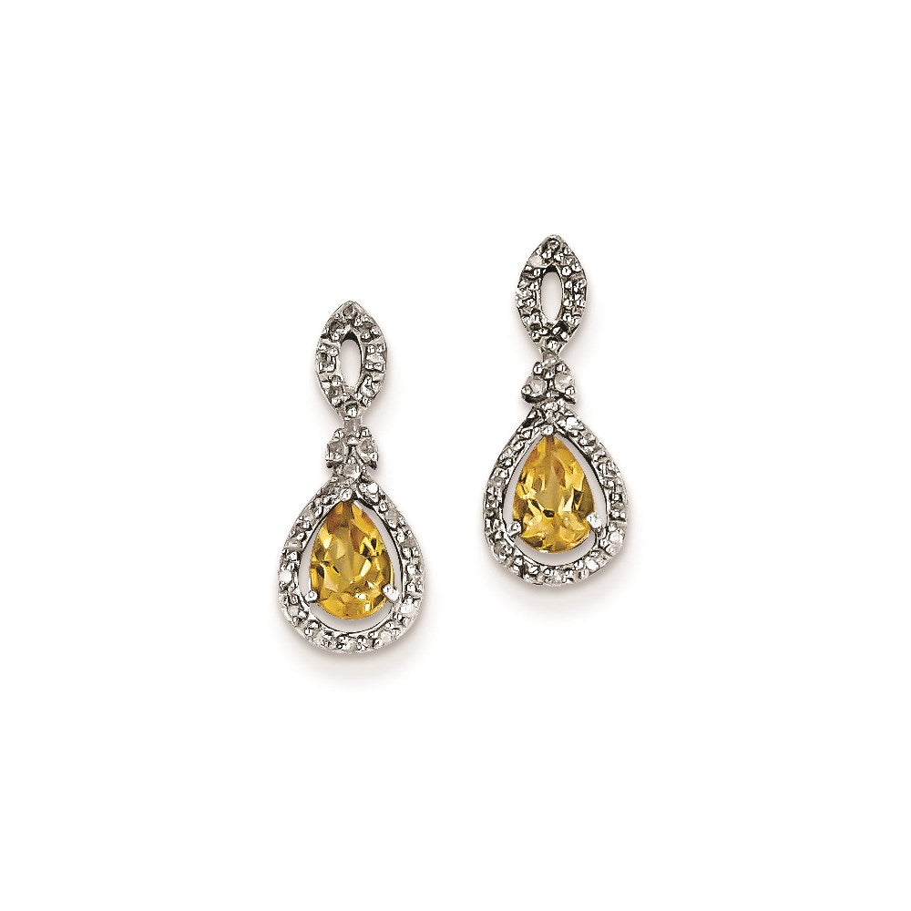 Sterling Silver Diamond & Citrine Teardrop Post Earrings