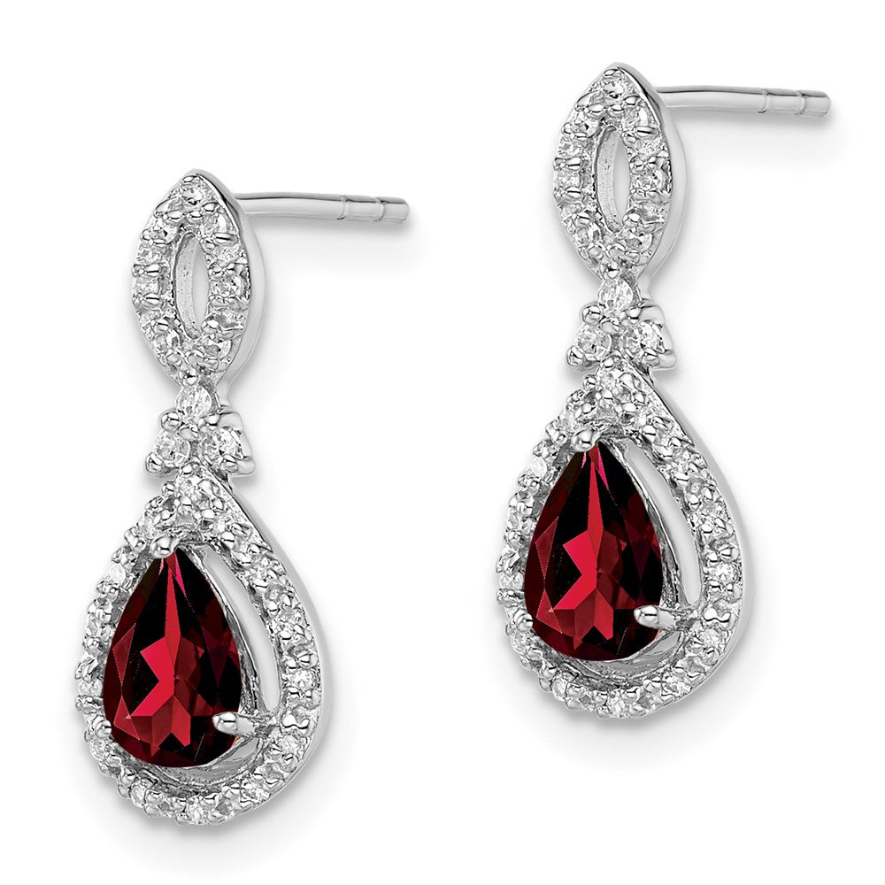 Sterling Silver Rhodium-plated Diamond & Garnet Teardrop Post Earrings