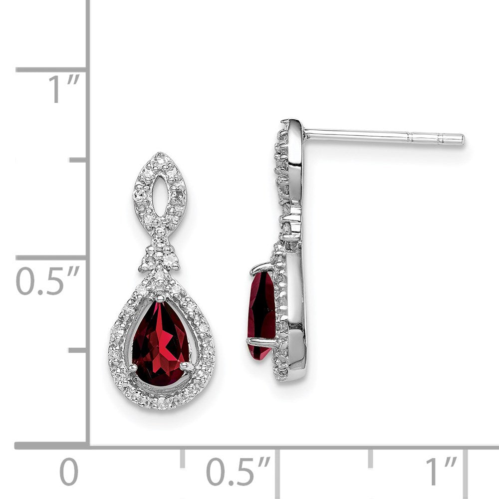 Sterling Silver Rhodium-plated Diamond & Garnet Teardrop Post Earrings