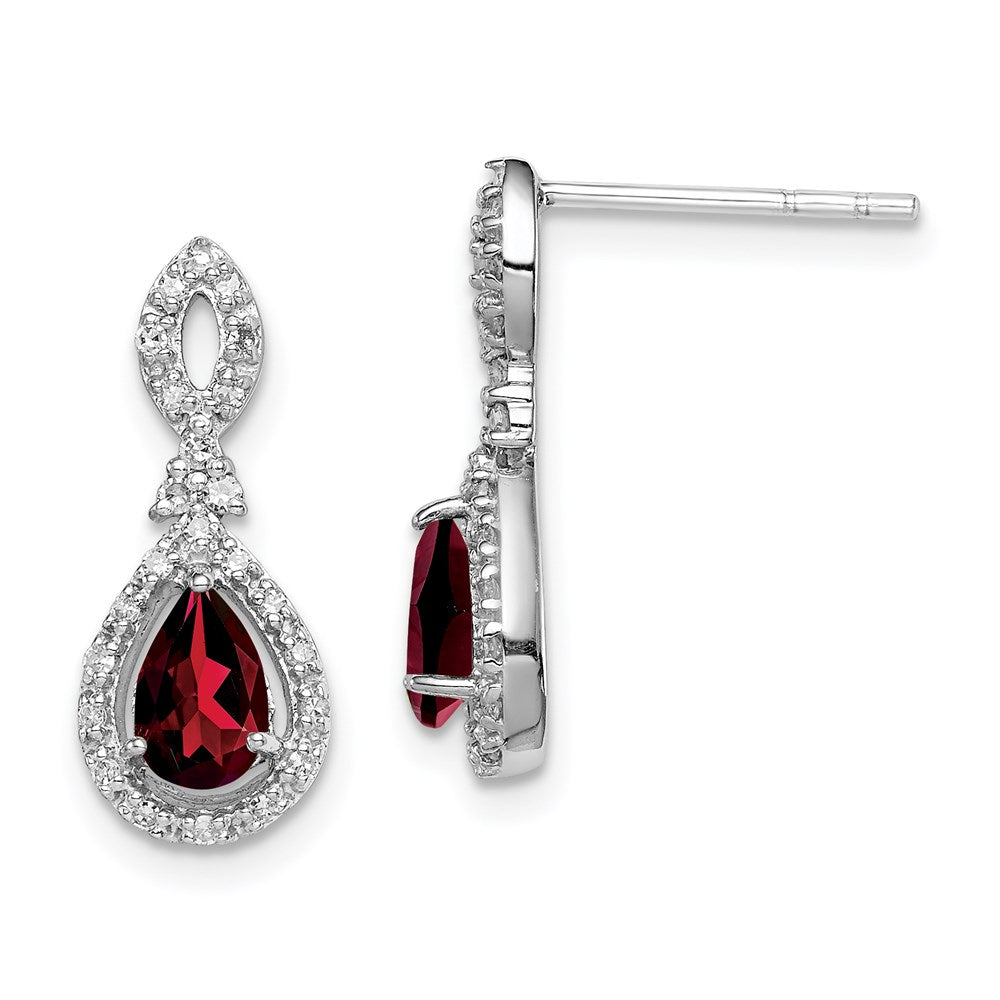 Sterling Silver Rhodium-plated Diamond & Garnet Teardrop Post Earrings