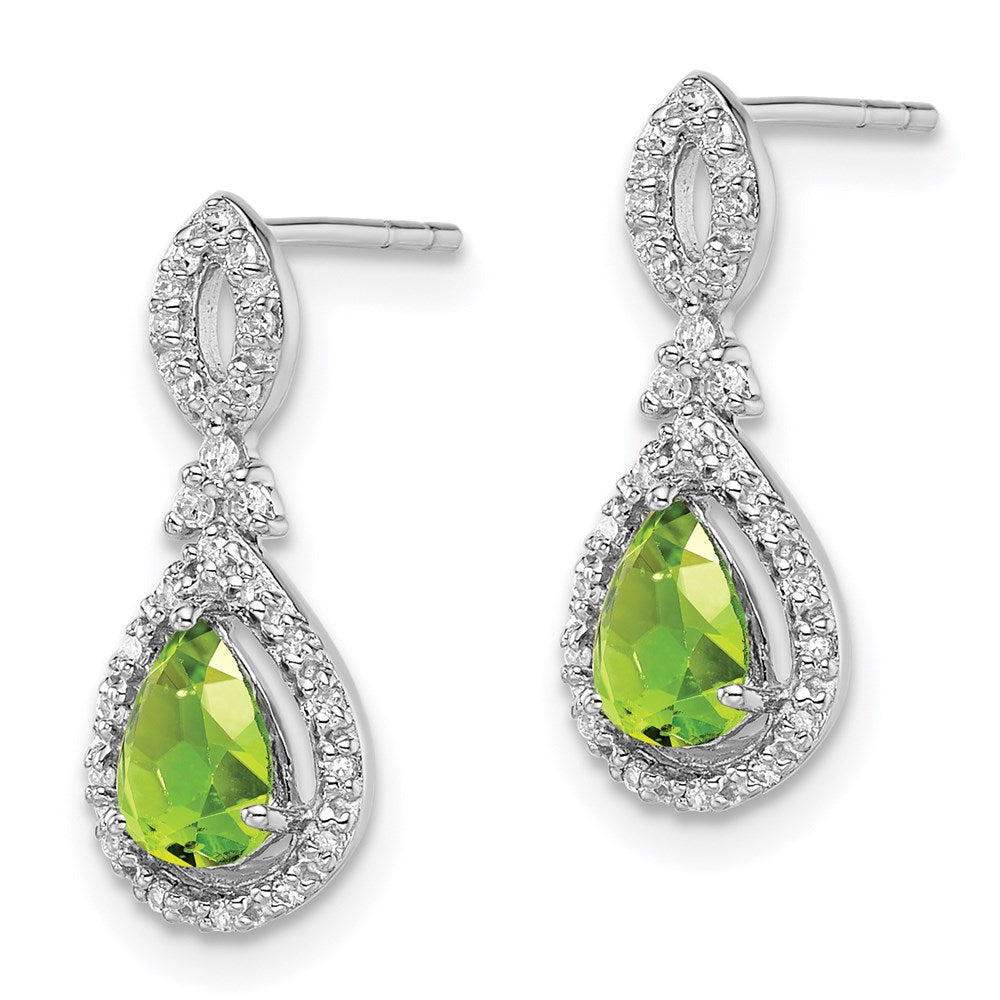 Sterling Silver Rhodium-plated Diamond & Peridot Teardrop Post Earrings