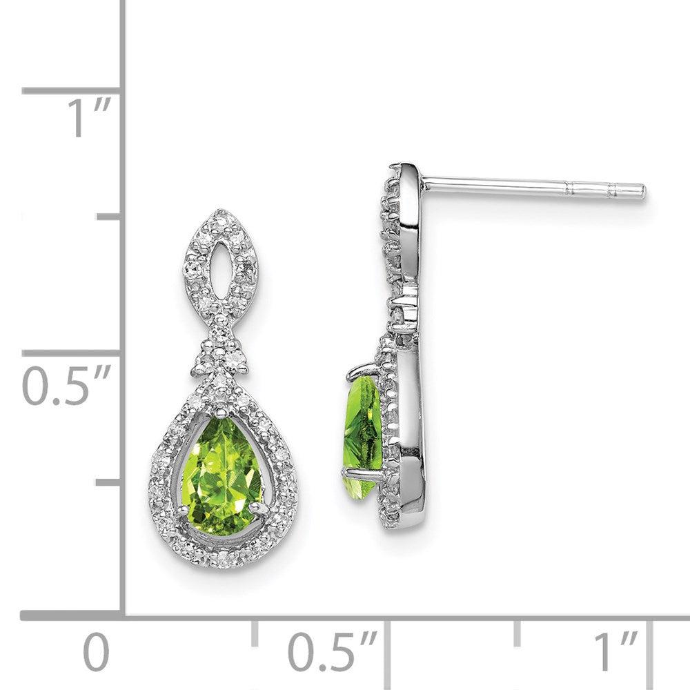 Sterling Silver Rhodium-plated Diamond & Peridot Teardrop Post Earrings