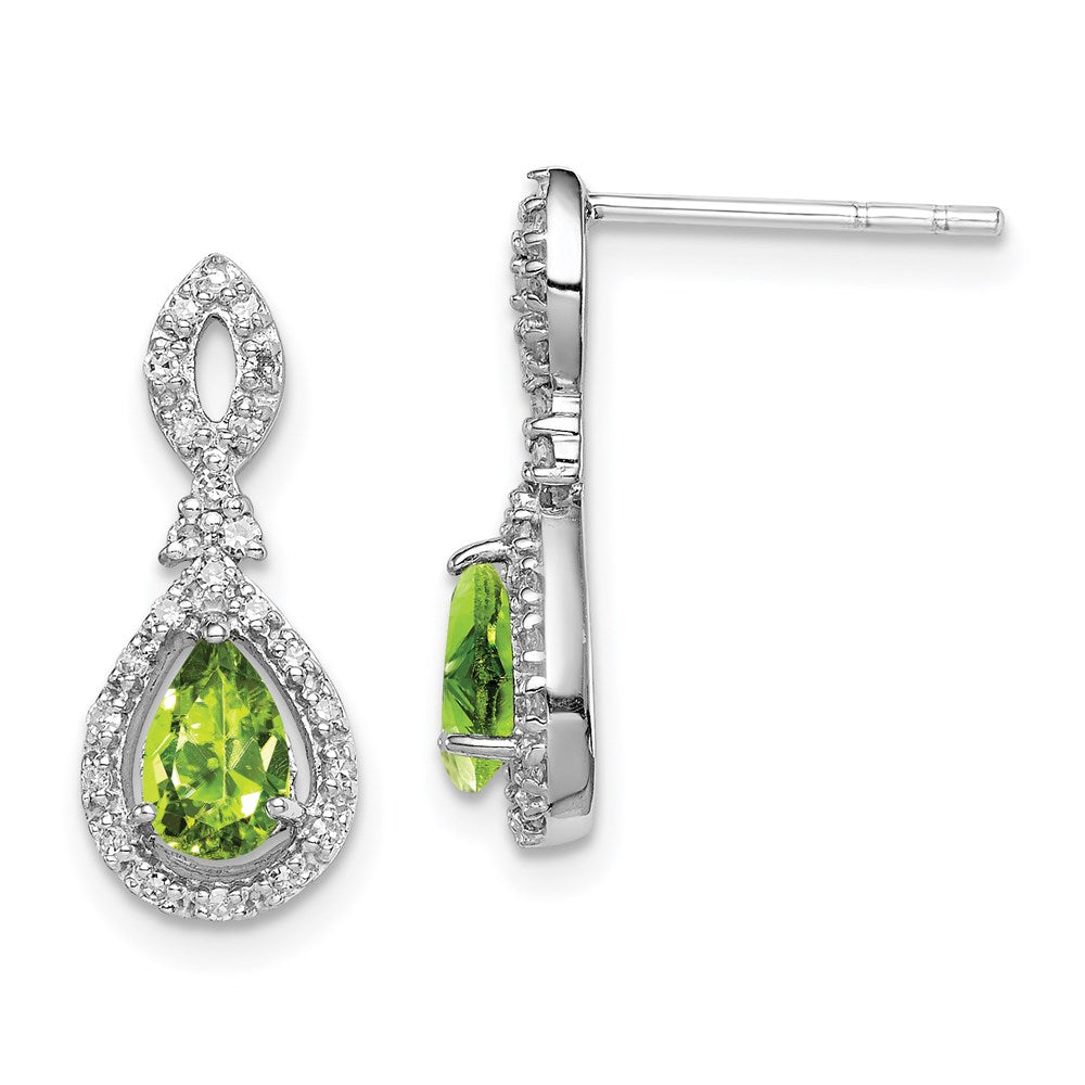 Sterling Silver Rhodium-plated Diamond & Peridot Teardrop Post Earrings