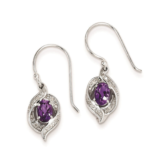 Sterling Silver Diamond & Amethyst Shepherd Hook Earrings