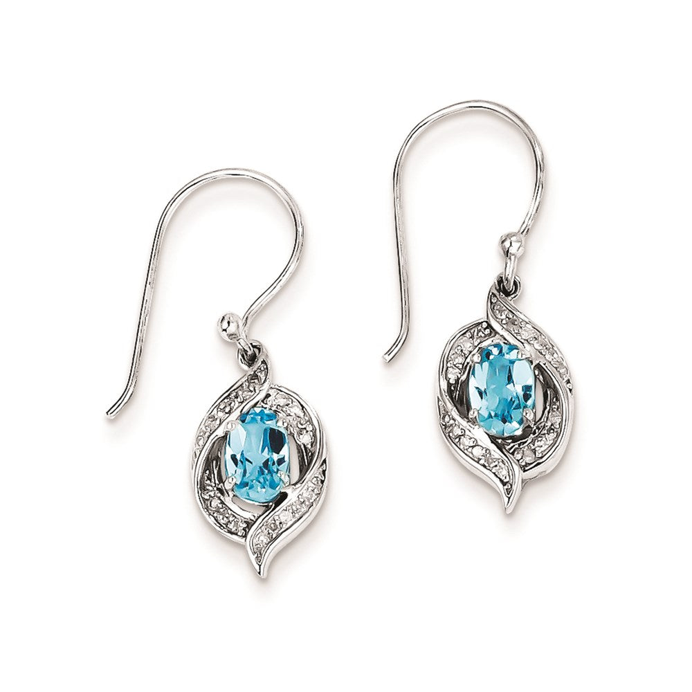 Sterling Silver Diamond & Light Swiss Blue Topaz Earrings