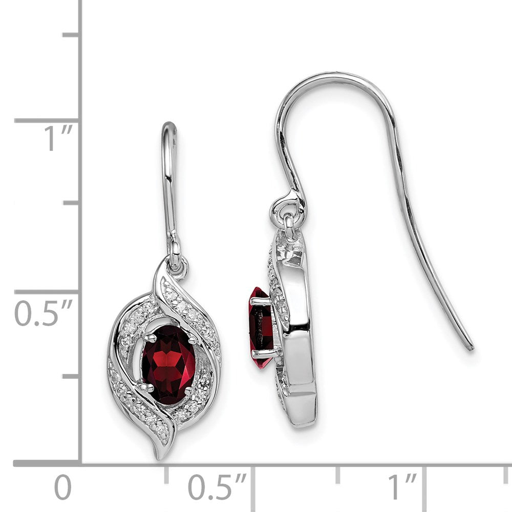 Sterling Silver Rhodium-plated Diamond & Garnet Shepherd Hook Earrings