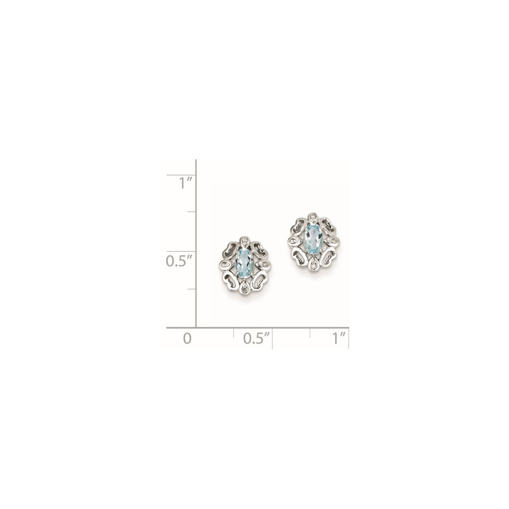 Sterling Silver Rhodium Plated Diamond Sky Blue Topaz Post Earrings