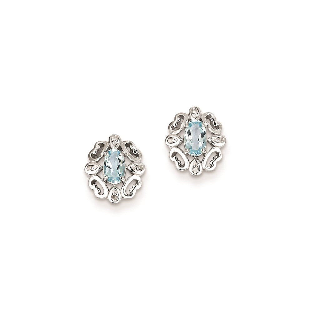 Sterling Silver Rhodium Plated Diamond Sky Blue Topaz Post Earrings