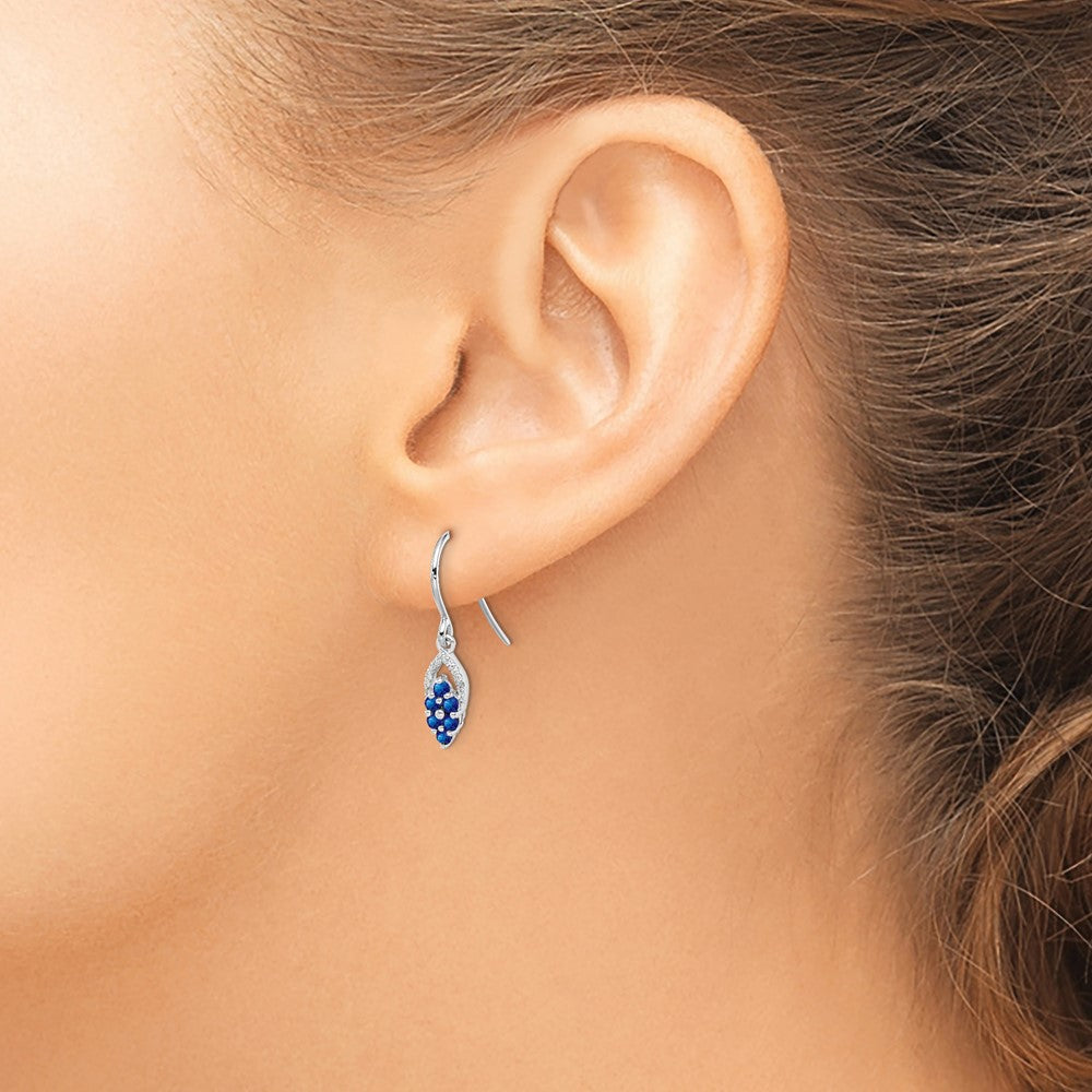 Sterling Silver Rhodium Diamond & Sapphire Shepherd Hook Earrings