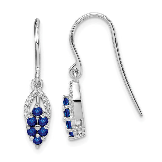 Sterling Silver Rhodium Diamond & Sapphire Shepherd Hook Earrings