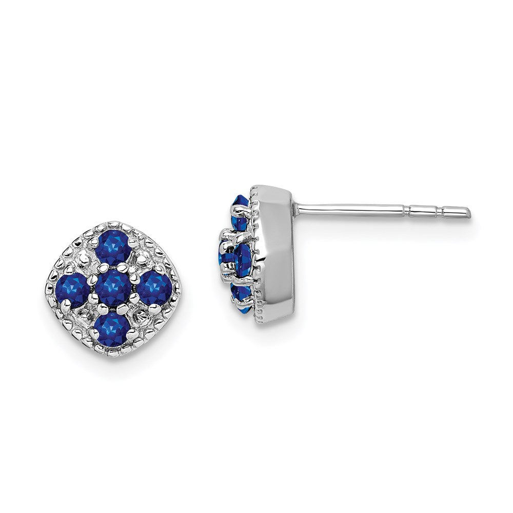 Sterling Silver Rhodium-plated Sapphire Square Post Earrings