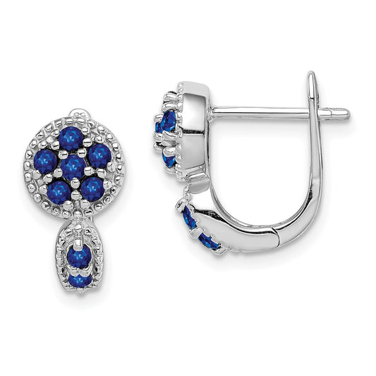 Sterling Silver Rhodium-plated with Sapphire Circle Hinged Earrings