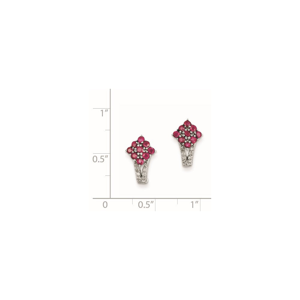 Sterling Silver Diamond & Glass Filled Ruby Square Post Earrings