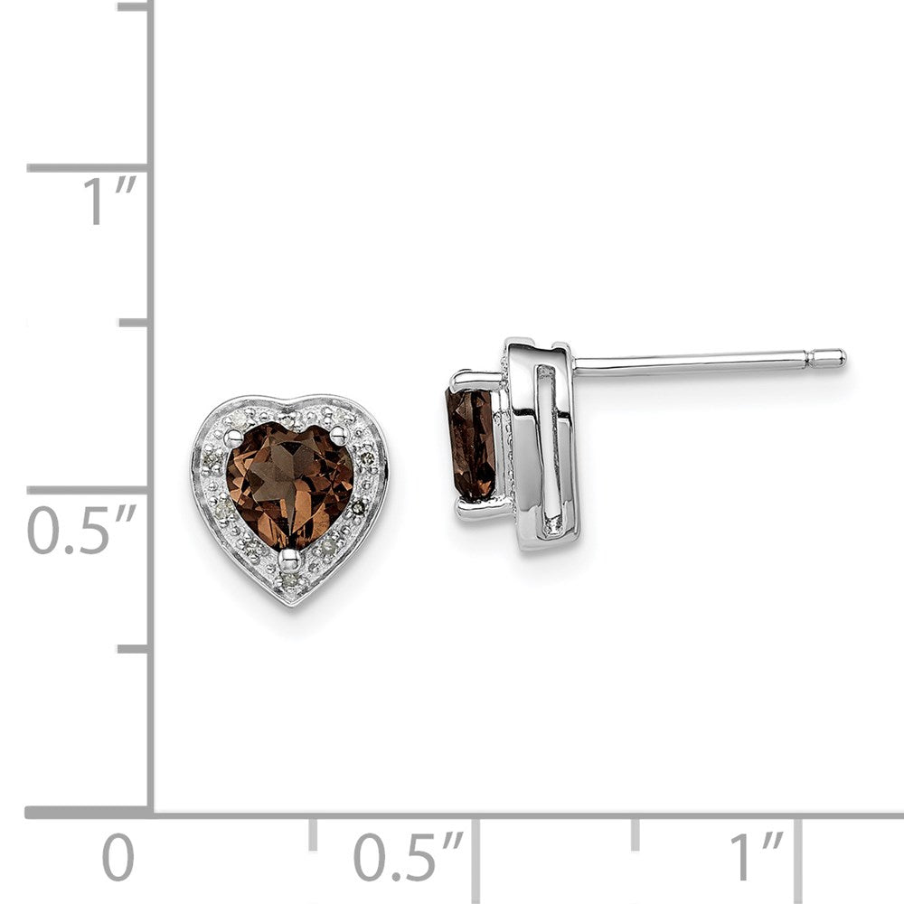 Sterling Silver Rhodium-plated Diamond Smoky Quartz Earrings