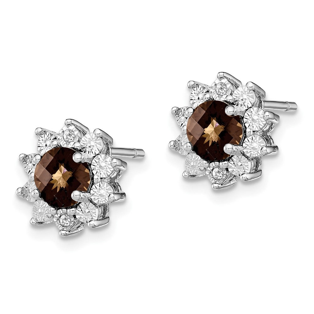 Sterling Silver Rhodium-plated Diamond Smoky Quartz Earrings