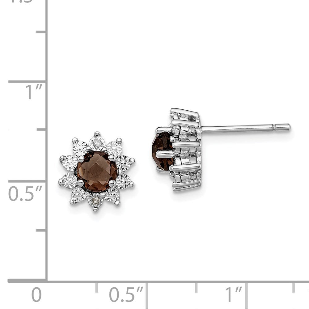 Sterling Silver Rhodium-plated Diamond Smoky Quartz Earrings