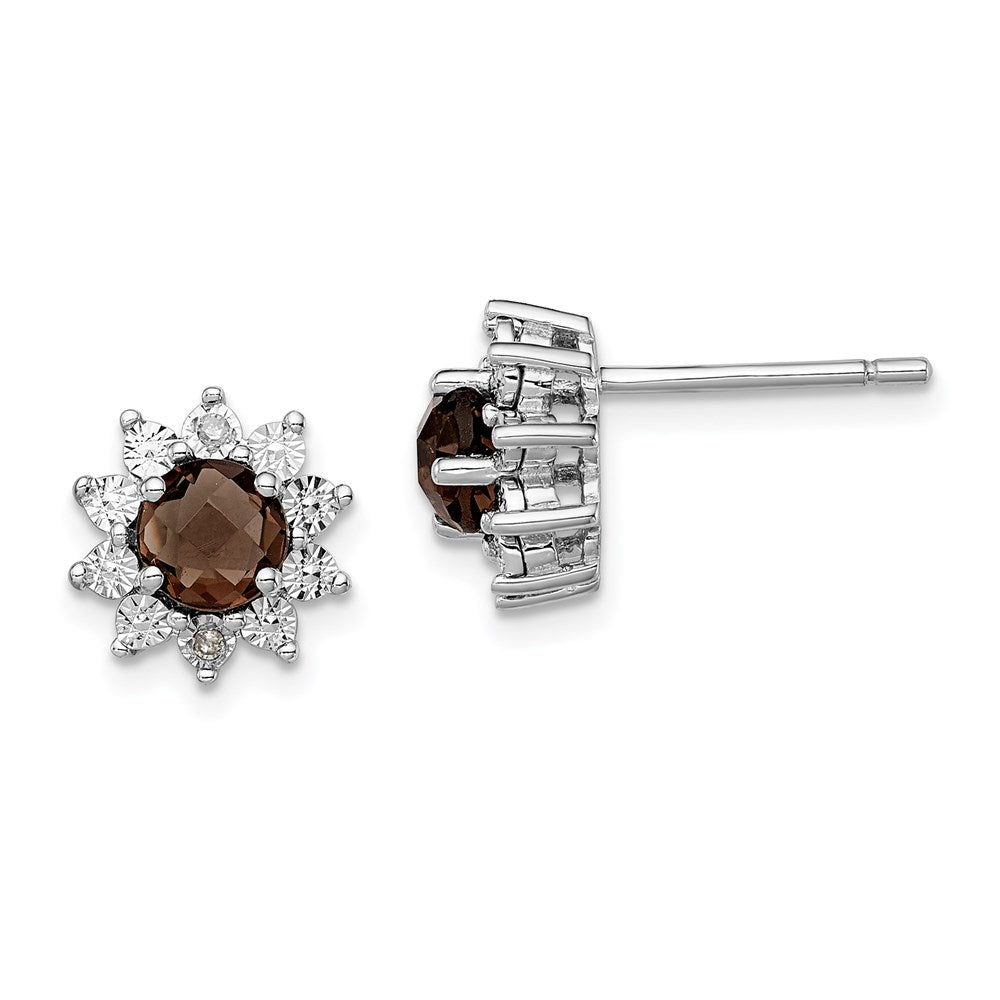 Sterling Silver Rhodium-plated Diamond Smoky Quartz Earrings