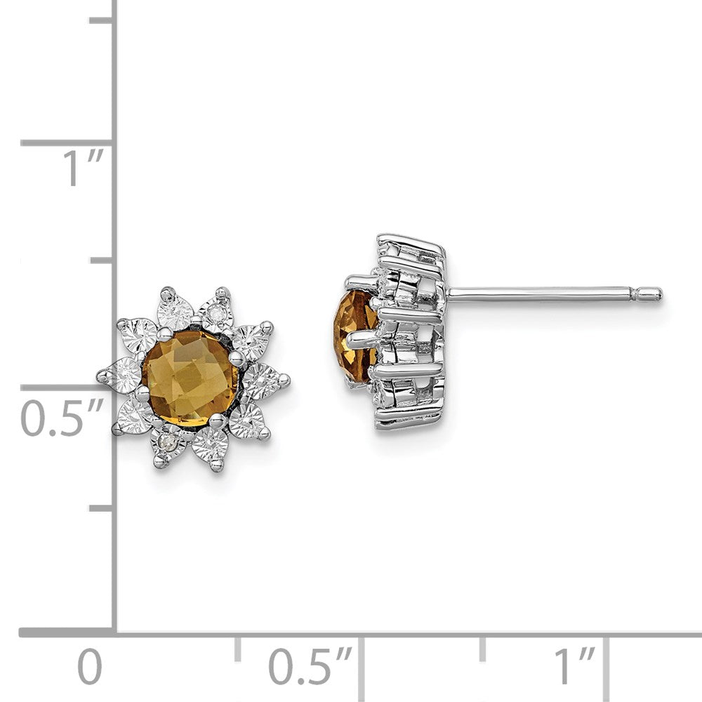 Sterling Silver Rhodium-plated Diamond Whiskey Quartz Earrings