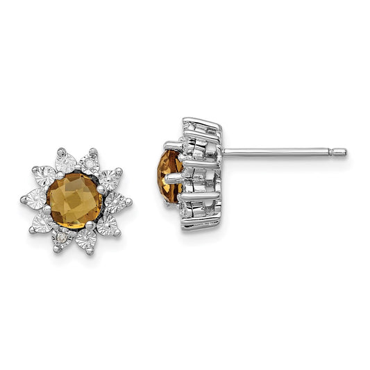 Sterling Silver Rhodium-plated Diamond Whiskey Quartz Earrings