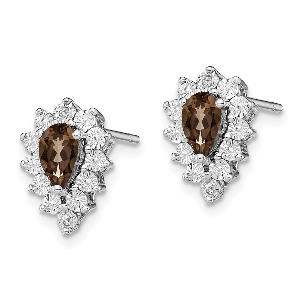 Sterling Silver Rhodium-plated Diamond Smoky Quartz Earrings