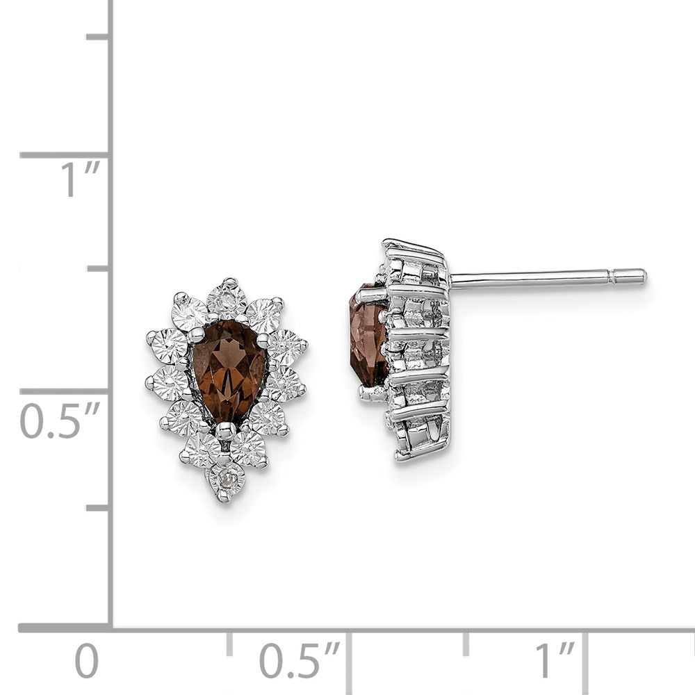 Sterling Silver Rhodium-plated Diamond Smoky Quartz Earrings