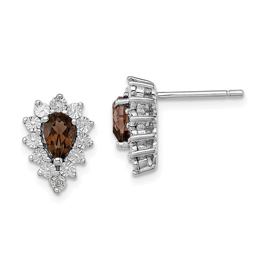 Sterling Silver Rhodium-plated Diamond Smoky Quartz Earrings