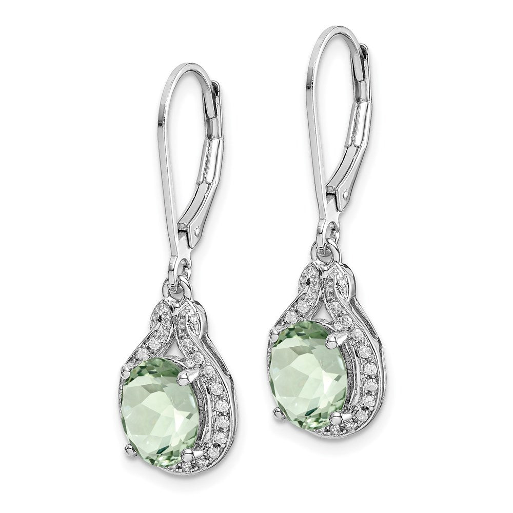 Sterling Silver Rhodium-plated Diamond and Green Quartz Earrings