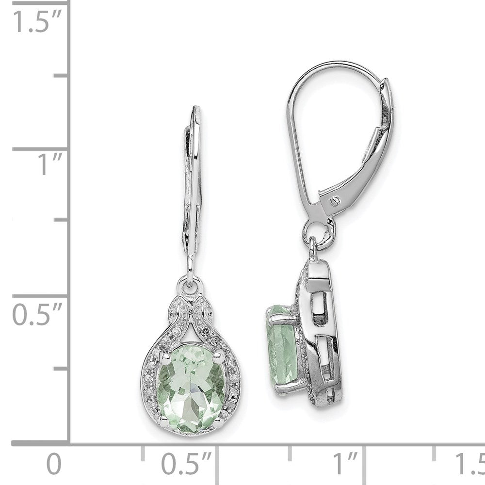 Sterling Silver Rhodium-plated Diamond and Green Quartz Earrings