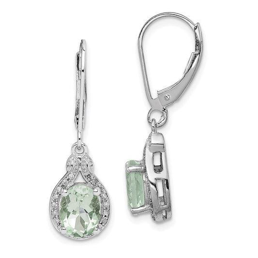 Sterling Silver Rhodium-plated Diamond and Green Quartz Earrings