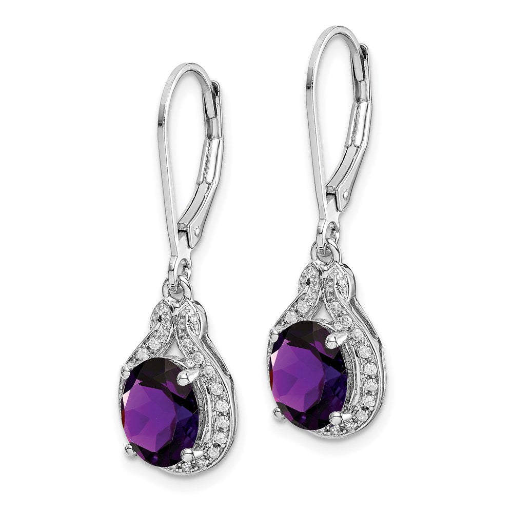 Sterling Silver Rhodium-plated Diamond Amethyst Earrings