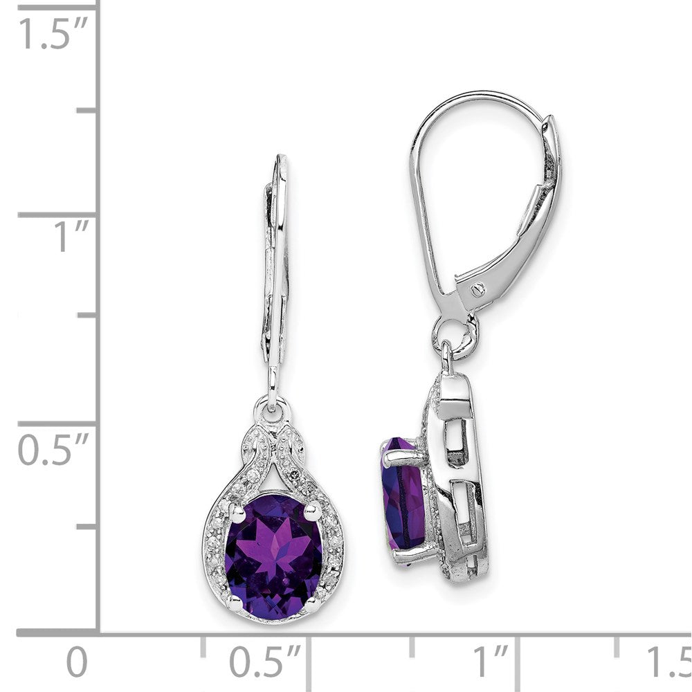 Sterling Silver Rhodium-plated Diamond Amethyst Earrings